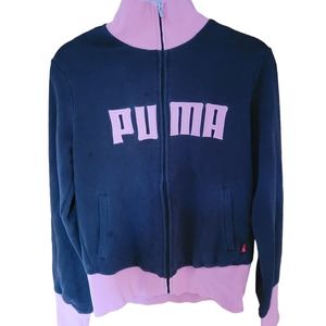 Puma Size XL Full Zip Sweat Jacket Peach Logo Across Front Black